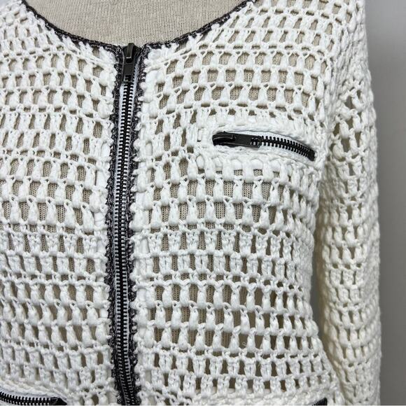 Suncoo Ivory Long Sleeve Zip Up Knit Sweater Cardigan Size T1= Small (328) - Picture 2 of 11